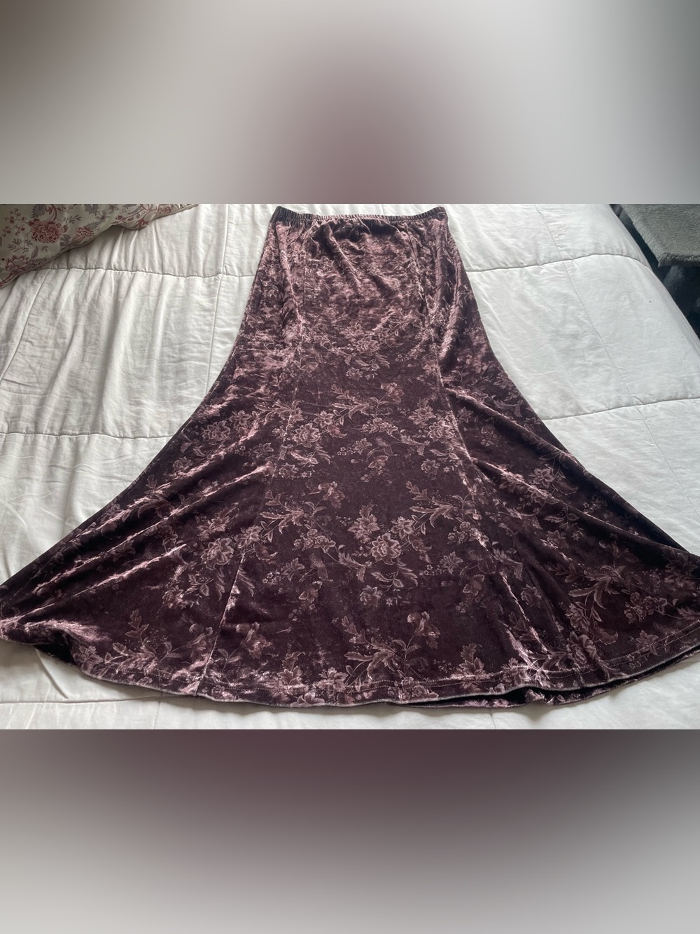 Earthbound Brown Floral Velvet Pull On Maxi Skirt Medium Fairycore Whimsical